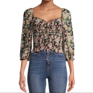 NWT Floral Smocked Drawstring Front Shirt